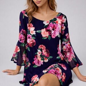 J Howard Romantic Floral Chiffon Bell Sleeve Dress Size 12